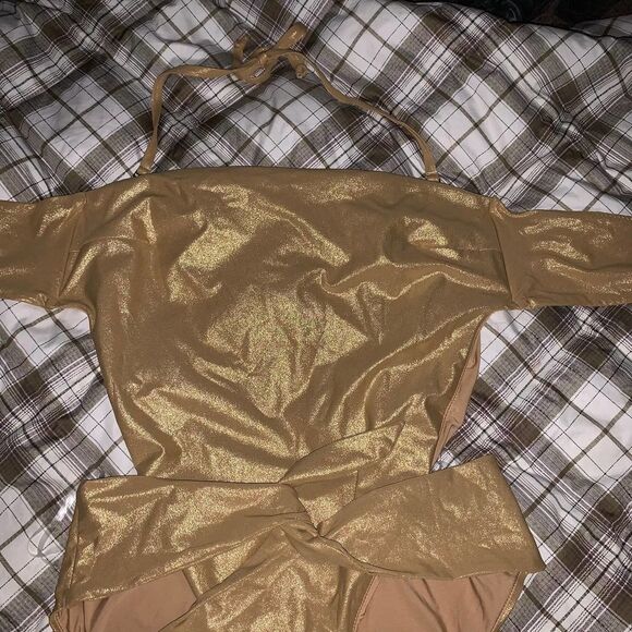 GOOD AMERICAN gold metalic shine  one piece swimsuit bikini sz 3 or 12-14 - Picture 7 of 8